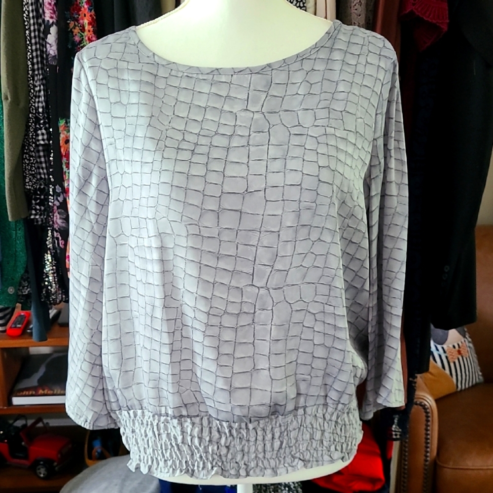 MICHAEL Michael Kors Gray Boxy Blouse with Ribbed Waist